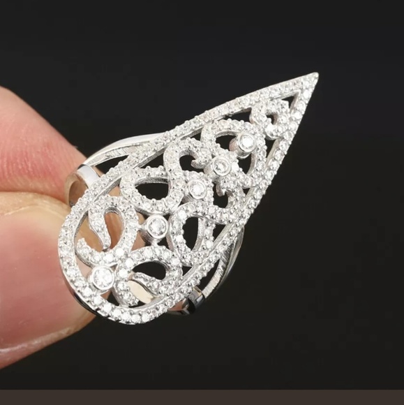 Sterling spike ring w/white sapphires & topaz sz8 - Picture 5 of 13